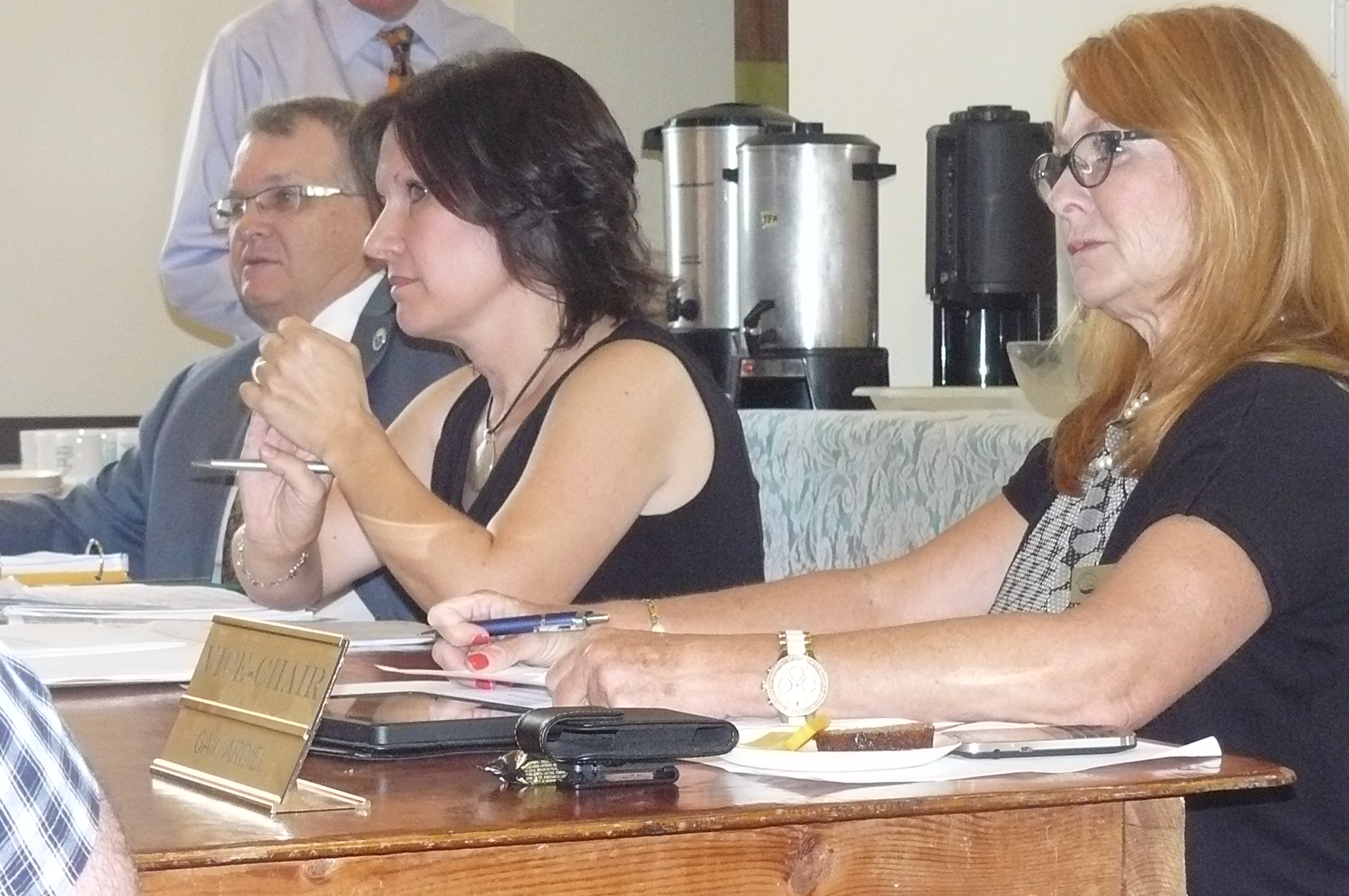 Then NVCA CAO Wayne Wilson, Chair Nina Bifolchi and vice-chair Gail Ardiel at the authority's August 22 board meeting --Les Stewart photo