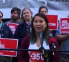 Jody Chan, University of Toronto divestment organizer, speaks at the launch rally for the March for Jobs, Justice & the Climate on May 21st in Toronto.