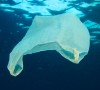 Plastic bag afloat in ocean