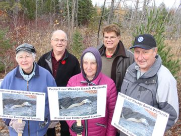 From left, Linda Feldpusch, Dave Feldpusch, Renate Koenig, Mario Nobrega, and Klaus Koenig are part of a group of residents in Wasaga east end lobbying to preserve a section of wetland from development. -Wasaga Sun photo