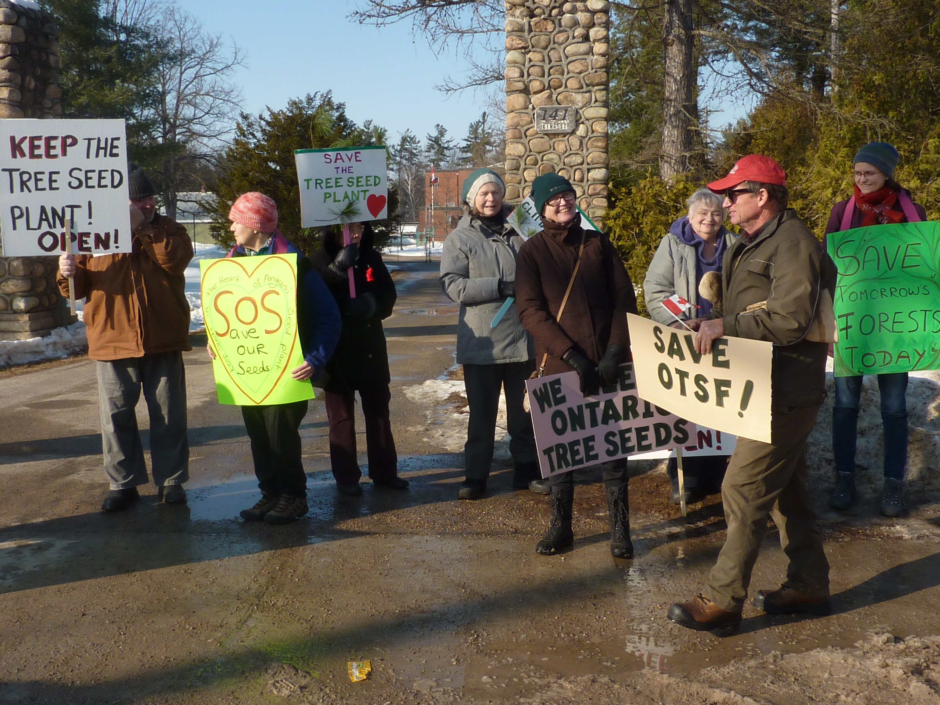 Protest outside the Ontario Tree Seed Plant