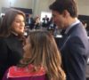 Canadian Foreign Affairs Minister Chrystia Freeland and Prime Minister Justin Trudeau in friendly discussion with Honduras Foreign Affairs Minister Maria Dolores Agüero.