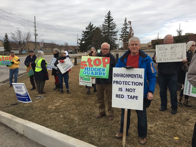 Concerned stakeholders protest outside secret aggregate summit in Caledon