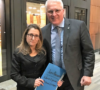 Foreign Affairs Minister Chrystia Freeland receives letters written by Innisdale Collegiate students in support of Edwin Espinal from Barrie-Innisfil MP John Brassard.