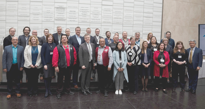 Environment Minister Rod Phillips (front row, fifth from left), Council Chief Glen Hare (front row, sixth from left) and Parliamentary Assistant Andrea Khanjin (front row, fourth from right) meet with the Great Lakes Guardians’ Council.